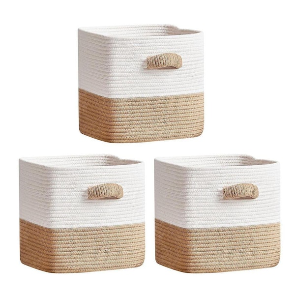 Brown 11 in. x 11 in. Cotton Decorative Basket (Set of 3) with