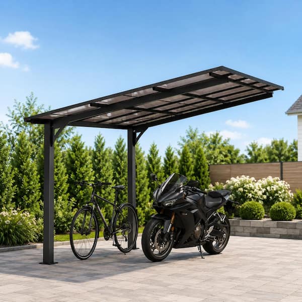 10 x 10FT Galvanized Steel Carport, Outdoor Vehicle & Patio Shade Awning with PC Roof Canopy for Residential Backyard