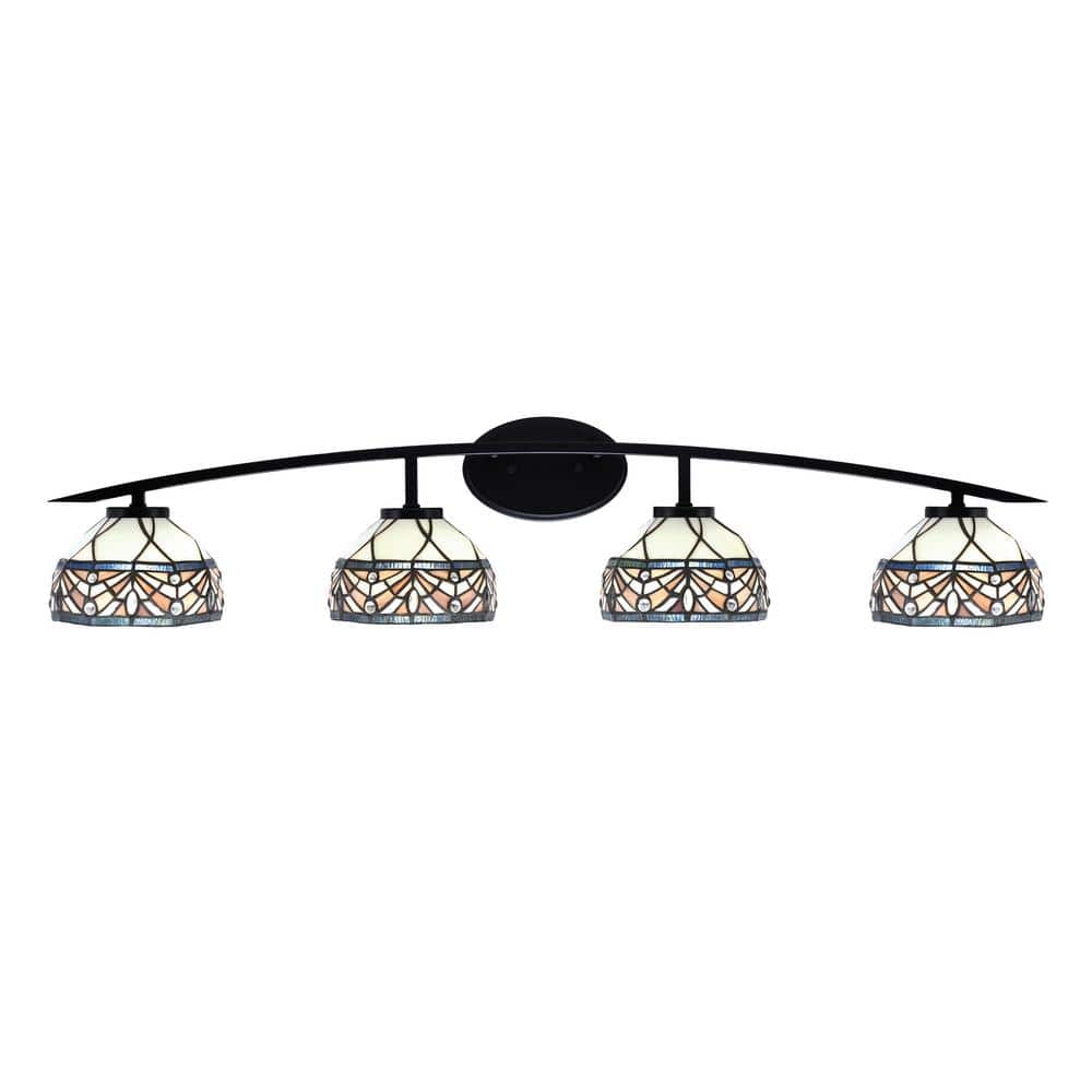 Siena 40 in. 4-Light Matte Black Vanity-Light with 7 in. Royal Merlot Art G