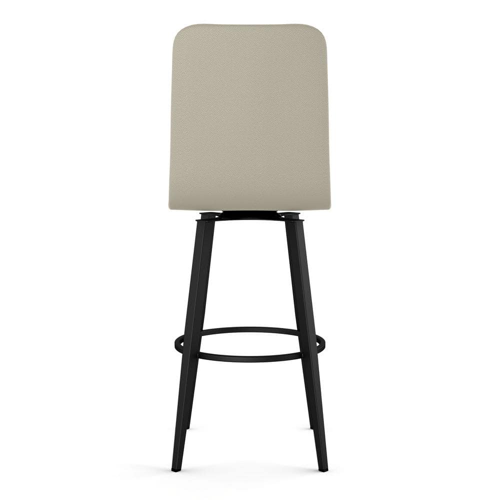 Greige Faux Leather Swivel Counter Stool with Black Metal Frame