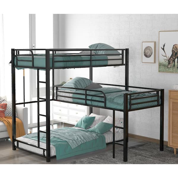 L Shaped Metal Triple Bunk Bed, L Shaped Triple Bunk Bed Twin Over Full Size Beds