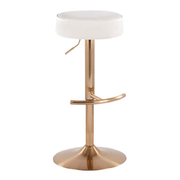 Lumisource Dot 35 in. White Velvet and Gold Steel Backless Metal Adjustable Bar Stool