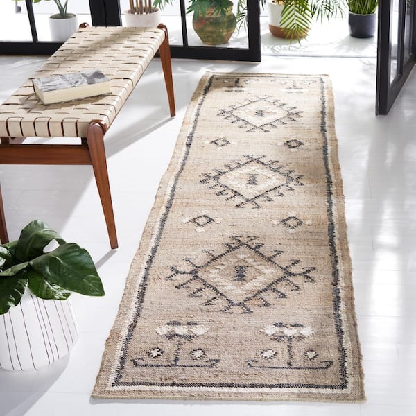 Kilim Grey/Black 2 ft. x 9 ft. Native American Border Runner Rug
