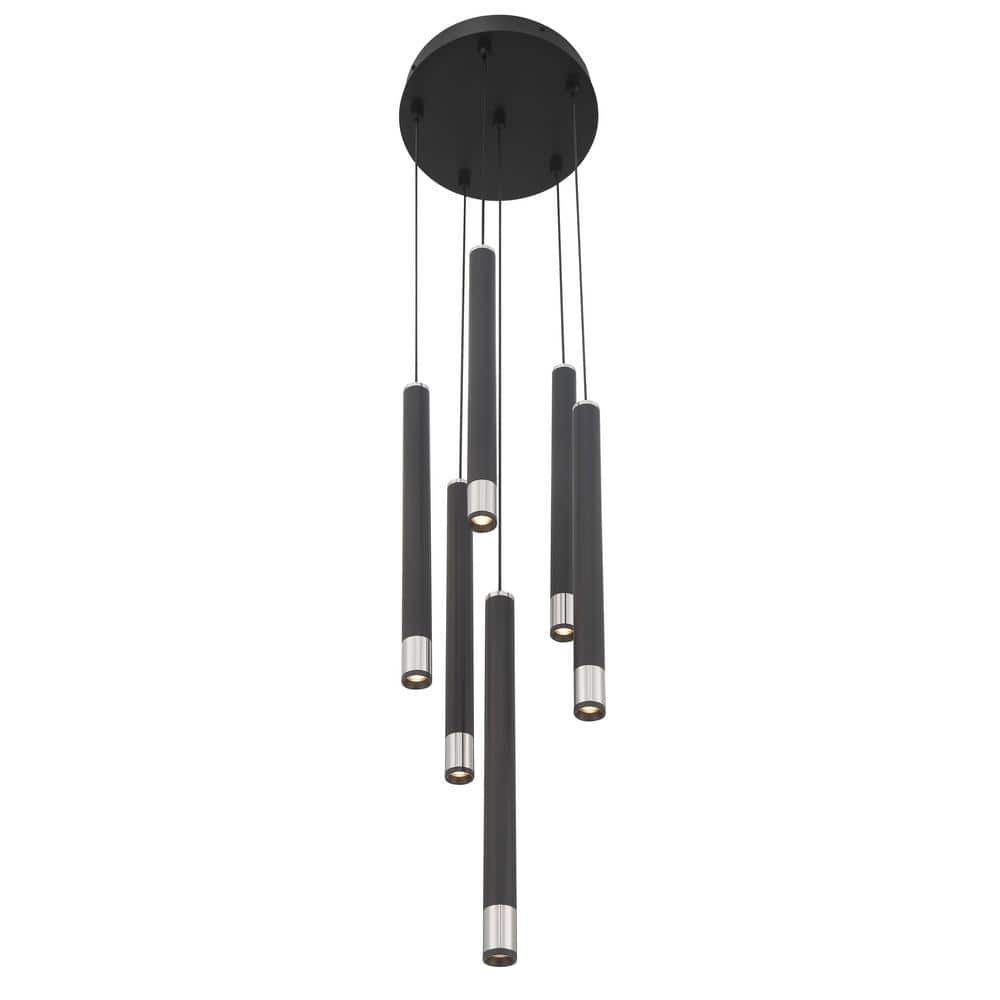 Coal and Brushed Nickel 6-Light LED Pendant with Clear Acrylic Shade