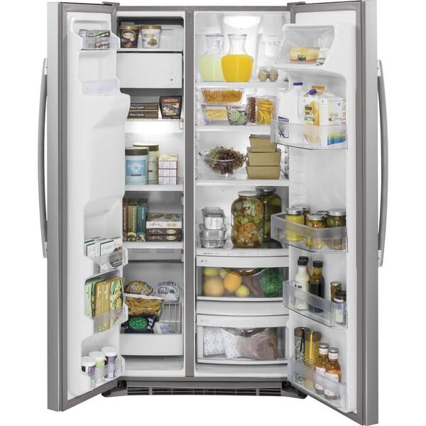 Ge 21 9 Cu Ft Side By Side Refrigerator In Stainless Steel Counter Depth Gzs22dsjss The Home Depot