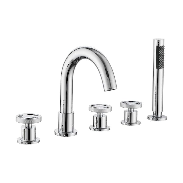 Unbranded 3-Handle Deck Mount Roman Tub Faucet with Hand Shower in. Polished Chrome