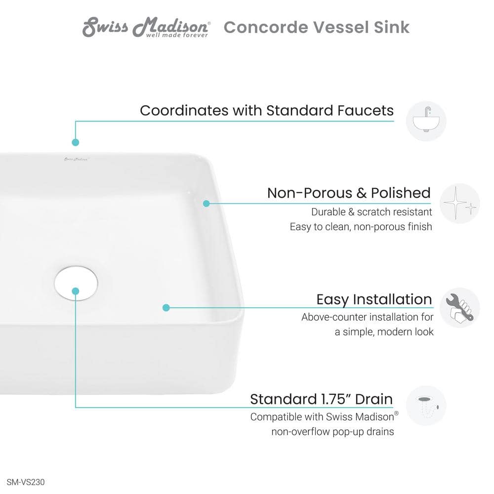 White Ceramic Square Above-Counter Vessel Sink