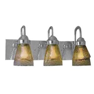 19 in. 3-Light Brushed Nickel Vanity Light with Frosted Clear Glass Bell Shades