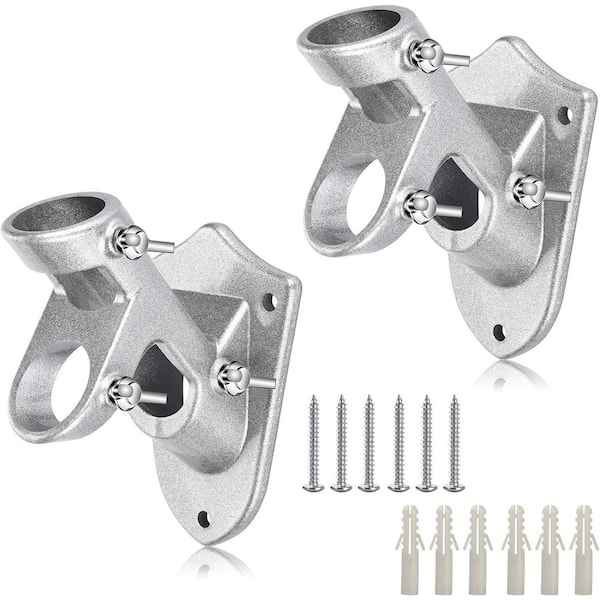 2-Pack Flag Pole Holder Outside House, Heavy Duty Aluminum Bracket with Stainless Hardware, 1 in. ID, Rustproof, Silver