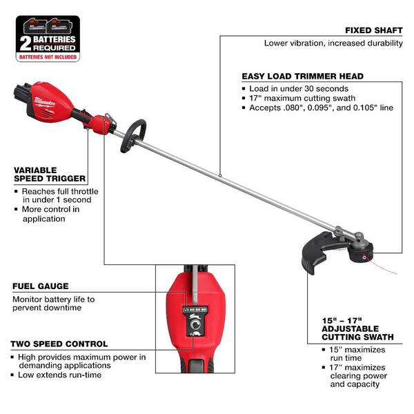 Milwaukee M18 FUEL 18V Brushless Cordless 17 in. Dual Battery String Trimmer w/14 in. Top Handle Chainsaw, (2) Battery, Charger