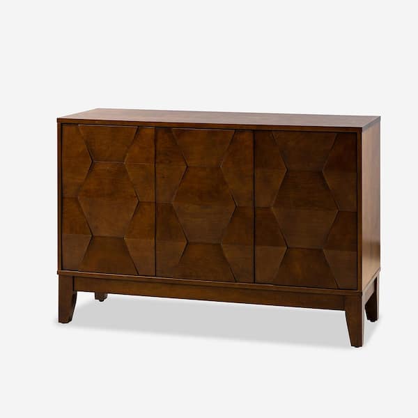 Germaine Walnut Modern 45 in. Wide 3door Sideboard with Adjustable Shelf and Solid Wood Legs