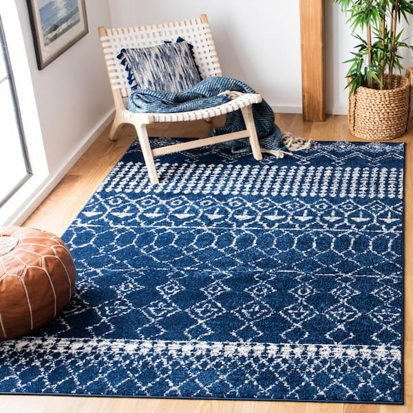 Tulum Navy/Ivory 8 ft. x 10 ft. Moroccan Area Rug