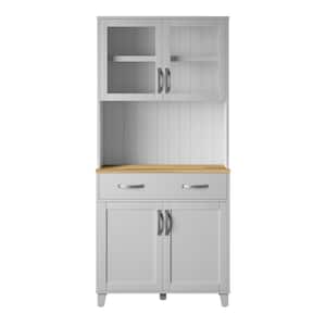78 in. White 3-Shelf Beverage Cabinet with Hutch