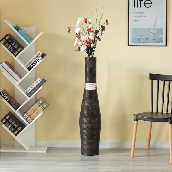 Uniquewise Tall Decorative Unique Floor Vase, Freestanding Designer Modern Floor Vase, Brown PVC Floor Vase, 41 in.-Tall Vase