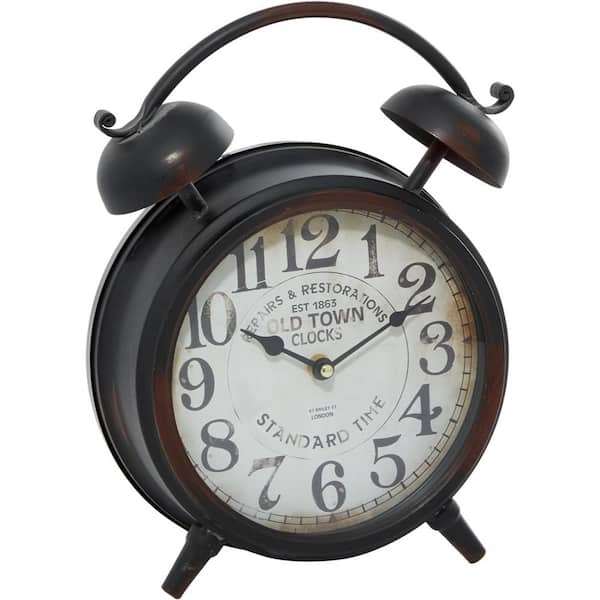 Aoibox Black Analog Metal Clock with Bell Style Top, 10 in. x 4 in. x 13 in.
