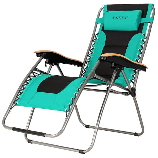 Costway Folding Metal Outdoor Lounge Chair in Turquoise