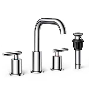 2-Handle Widespread Bathroom Faucet with Pop Up Drain Assembly Brass Bathroom Sink Faucet in Chrome