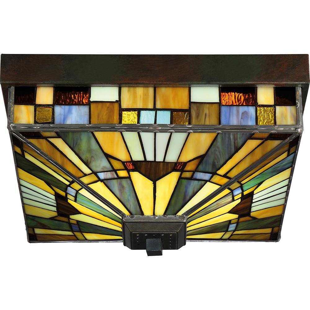 Valiant Bronze 14" Flush Mount Tiffany Glass Ceiling Light
