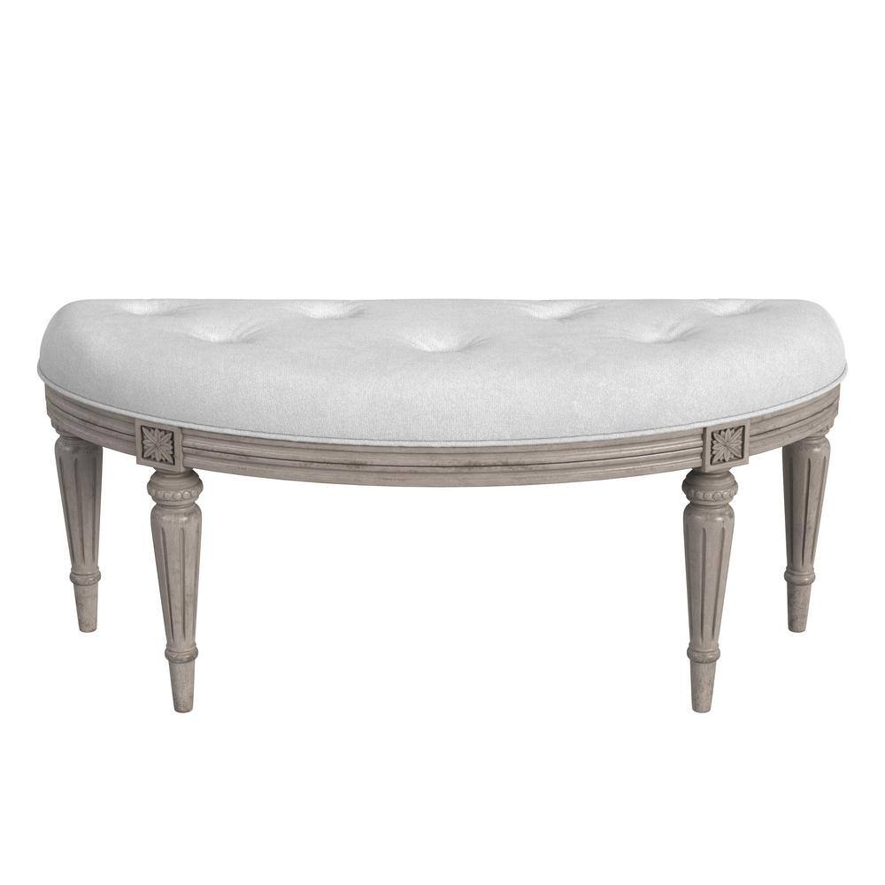Elegant Traditional Demilune Bench in Weathered Cream and Ivory