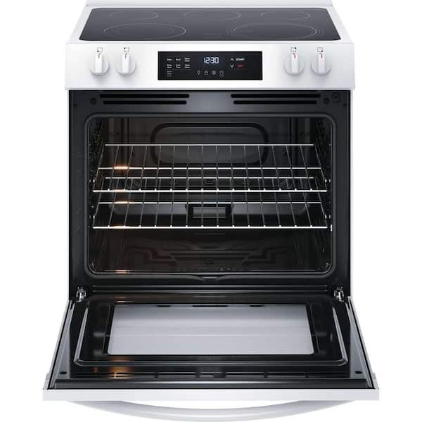 30 in. 5-Burner Element Slide-In Front Control Electric Range with Steam Clean in White