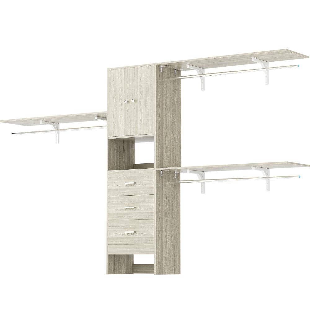 70 in. W - 120 in. W White Oak Closet System With Doors 5-Shelf Wood Walk In Closet Organizer with 3 Shelving Towers price history on PriceWatchPro