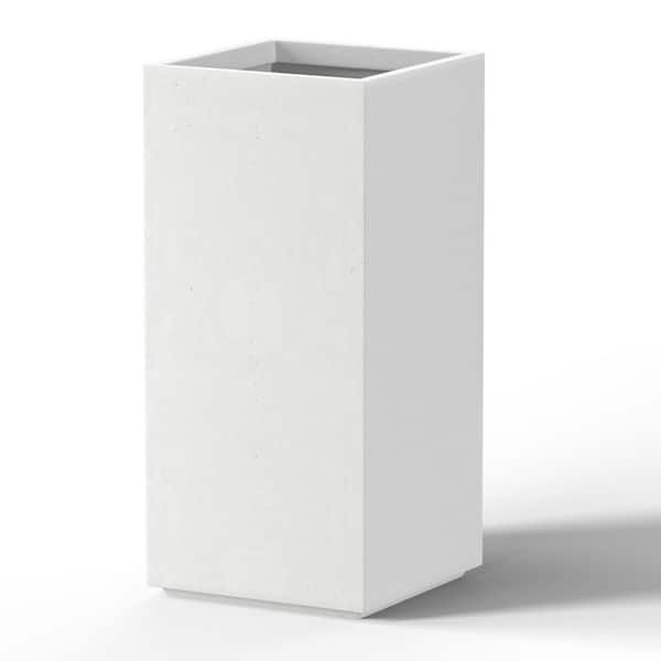 14 in. Large Crisp White(Enhanced Interior) Concrete Rectangular Planter / Pot with Drainage Holes