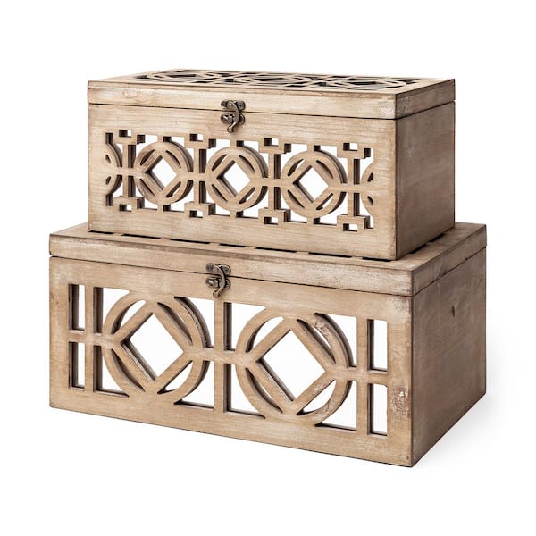Mercana Estooki Set of 2 Natural Wood Mirrored Boxes