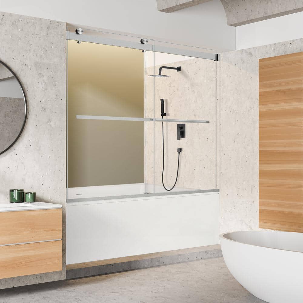 Marcelo 60" Frameless Sliding Tub Door in Brushed Nickel with Clear Glass