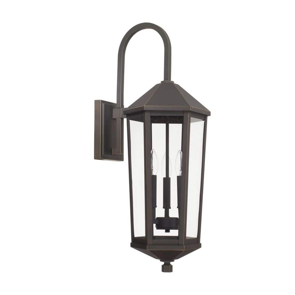 Ellsworth 10 in. W x 29 in. H 3-Light Clear Glass Outdoor Wall Lantern in Oiled Bronze price history on PriceWatchPro