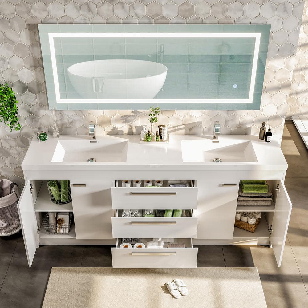 Eviva Lugano 84" White Double Sink Freestanding Bathroom Vanity