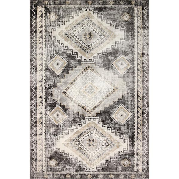 BASHIAN Sierra Charcoal 4 ft. x 6 ft. (3'6" x 5'6") Geometric Transitional Accent Rug