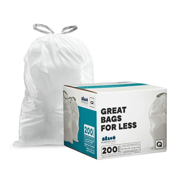 5 Gallon Garbage Bags, Drawstring: White, 1 mil, 17x20, 200 Bags.