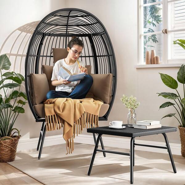 DEXTRUS Black Wicker Outdoor Patio Lounge Chair Egg Chair DEXTRUS Black Wicker Outdoor Patio Lounge Chair Egg Chair
