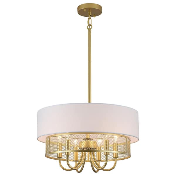 18.11 in. 6-Light Golden Pendant Design Drum Chandelier with Fabric Shade and No Bulbs Included For Living Room