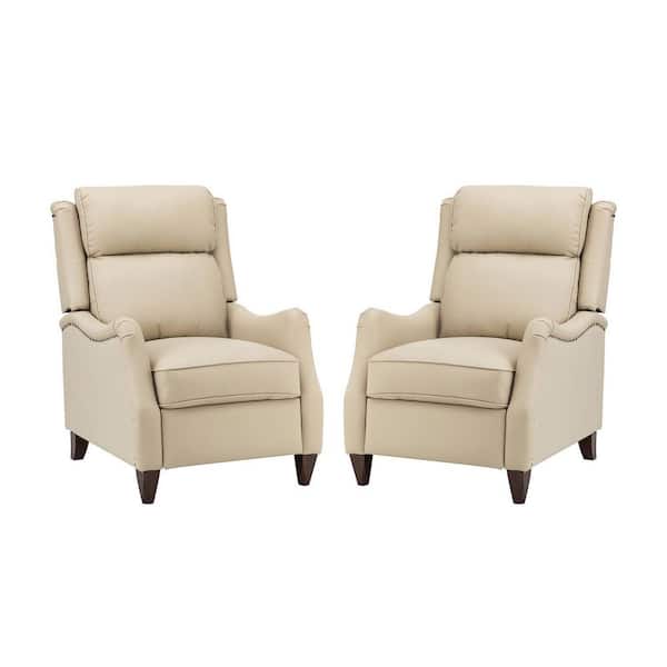 JAYDEN CREATION Heinrich Beige Genuine Leather Recliner with Solid Wood Legs (Set of 2)