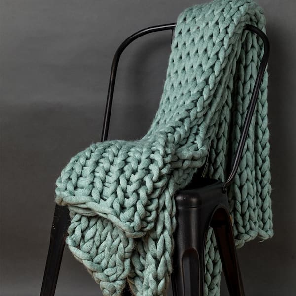 DONNA SHARP Chunky Knitted Aqua Acrylic Throw Blanket 70002 - The