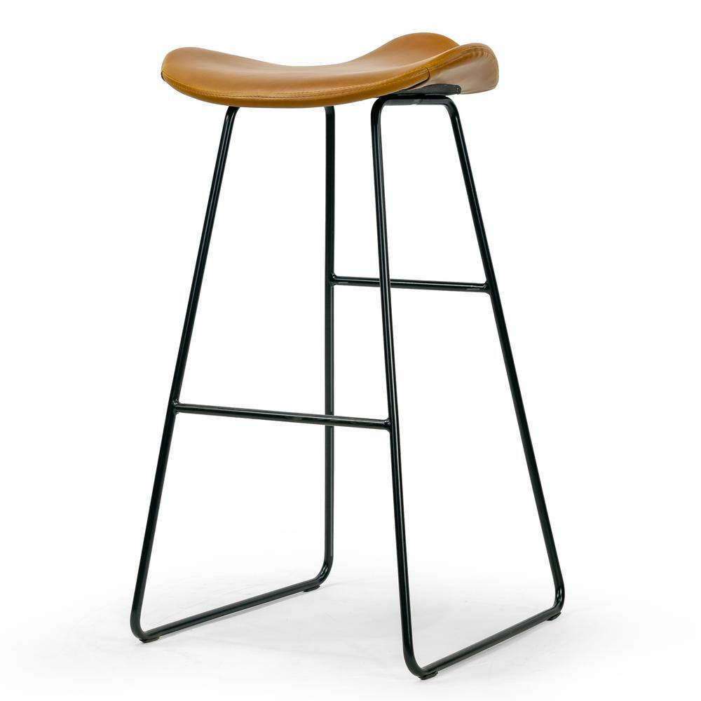 Aoi Saddle Style Backless Brown Faux Leather Bar Stools with Black Metal Legs