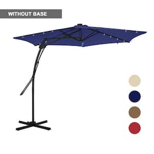 10 ft. Hexagon Steel Offset Patio Umbrella with Solar Light in Navy Blue