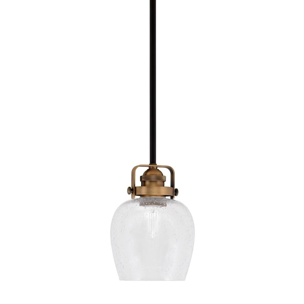 Decatur 60Watt 1Light Black & Brass Light Mini Pendant with 6" Clear