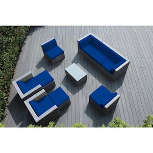 Gray 10-Piece Wicker Patio Seating Set with Sunbrella Pacific Blue Cushions