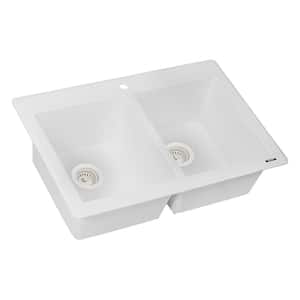 33 in. Double Bowl Dualmount Granite Composite Kitchen Sink in Arctic White