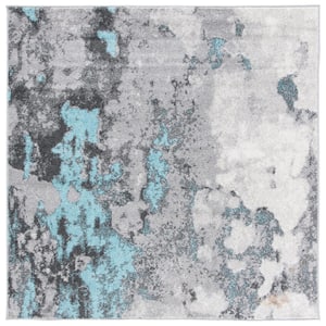 Adirondack Turquoise/Gray 6 ft. x 6 ft. Distressed Abstract Square Area Rug