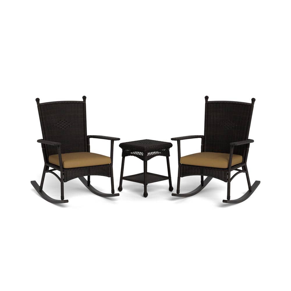Portside Classic 3-Piece Dark Roast Wicker Outdoor Rocking Chair Set with P