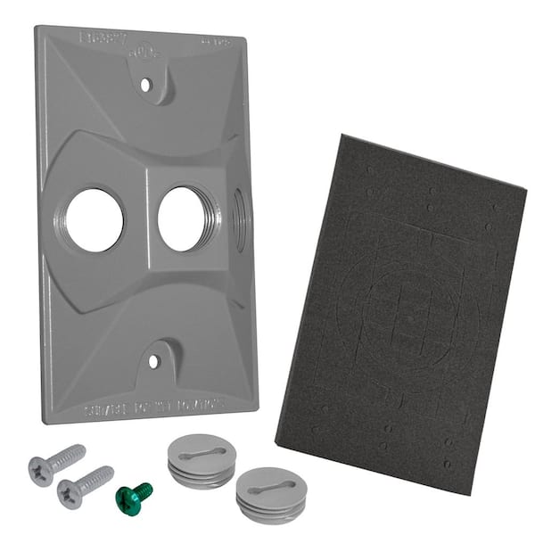 1-Gang Metal Weatherproof Electrical Lamp Holder Cover with (3) 1/2 inch Holes, Gray