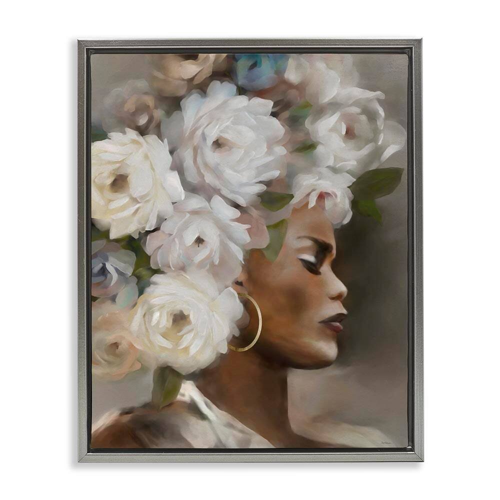 Woman with Floral Headdress by Carol Robinson Gray Floater Frame Nature Graphic Art Print 31 in. x 25 in. price history on PriceWatchPro