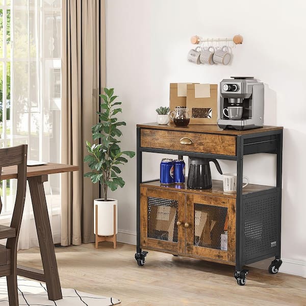 VEVOR Coffee Bar Cabinet, 24 in. Farmhouse Coffee Bar Cabinet w/ Storage, Movable Coffee Bar Table w/ Wheels and Mesh Door