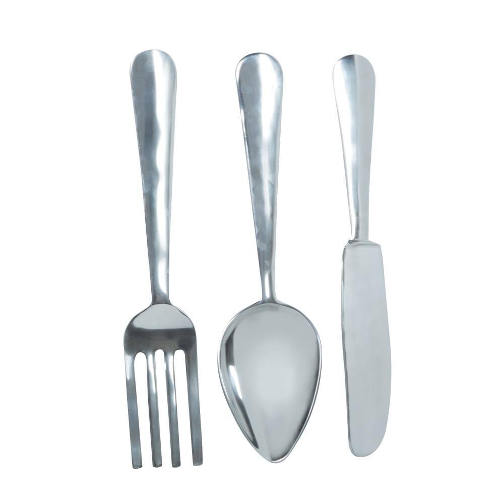 4" x 23" Set of 3 Aluminum Utensils Knife, Spoon and Fork Wall Decors Silver - Olivia & May