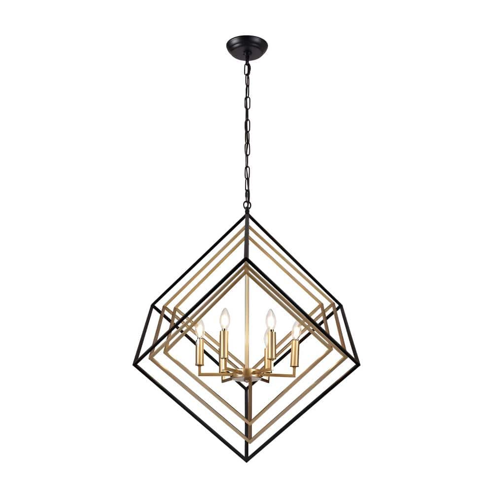 Marshallton 6-Light Gold and Black interlocked Geometric Cube Chandelier