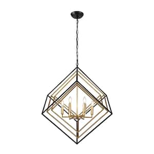 Marshallton 6-Light Gold and Black interlocked Geometric Cube Chandelier