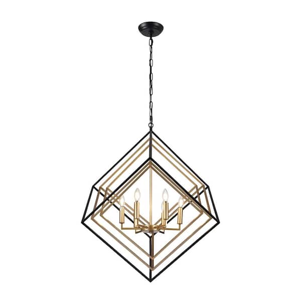 Unbranded Marshallton 6-Light Gold and Black interlocked Geometric Cube Chandelier
